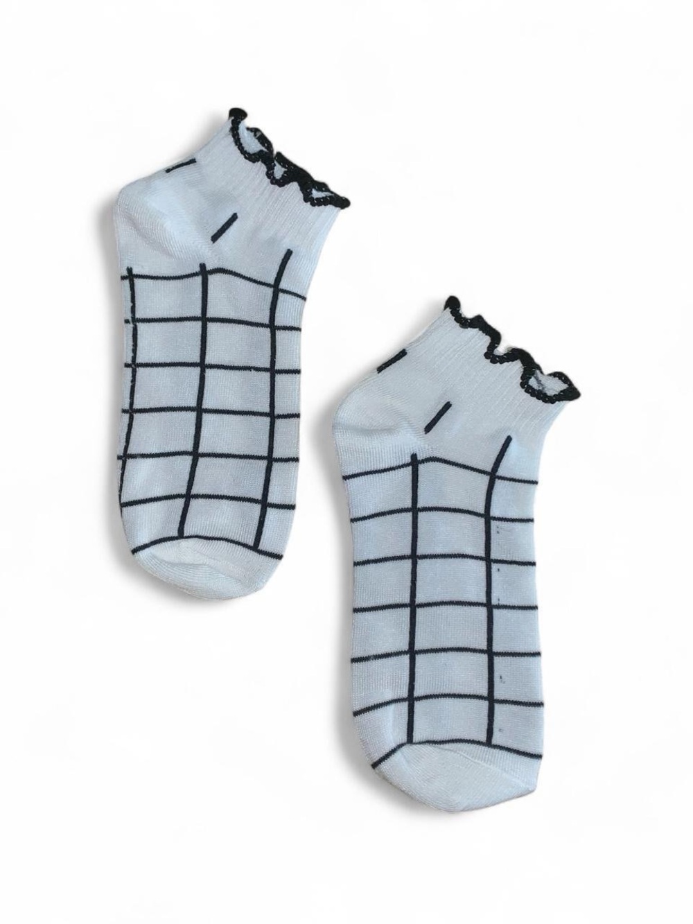 White Grid Ankle Socks with Black Trim
